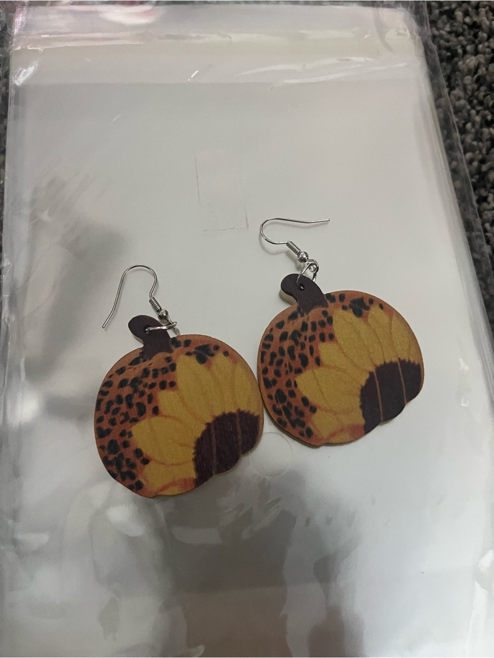 Wood pumpkin and sunflower earrings